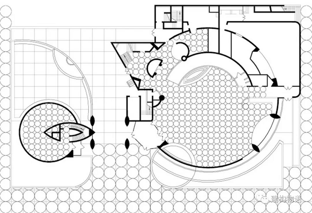 博物馆 "圆"无疑是设计的"母题",圆,半圆,圆弧不断出现在平面墙体